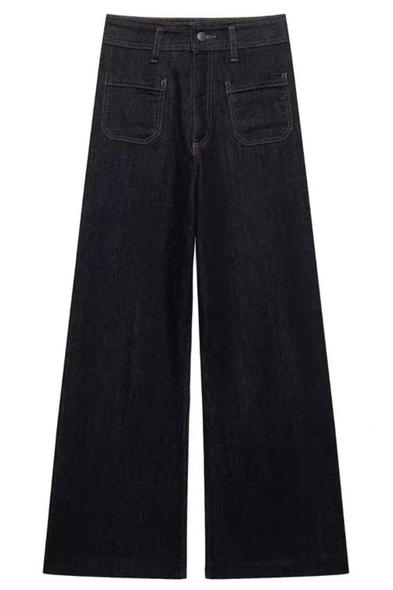REEVE Plus Size High-Waist Wide Leg Jeans (Washed Black)