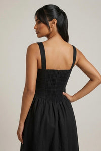 MARCELLA Square Neck Fit & Flare Midi Dress with Pockets (Black)