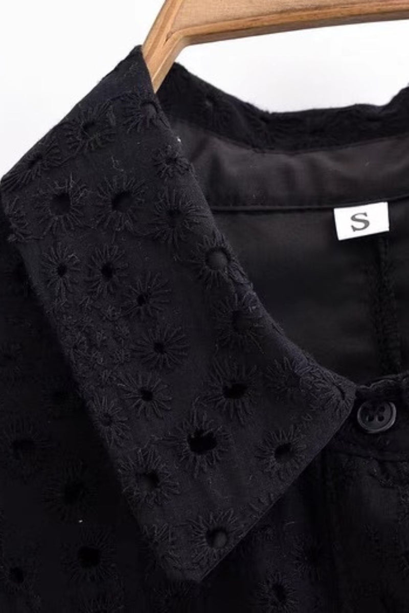 ODETTE Broderie Eyelet Midi Dress with Rope Tie (Black)