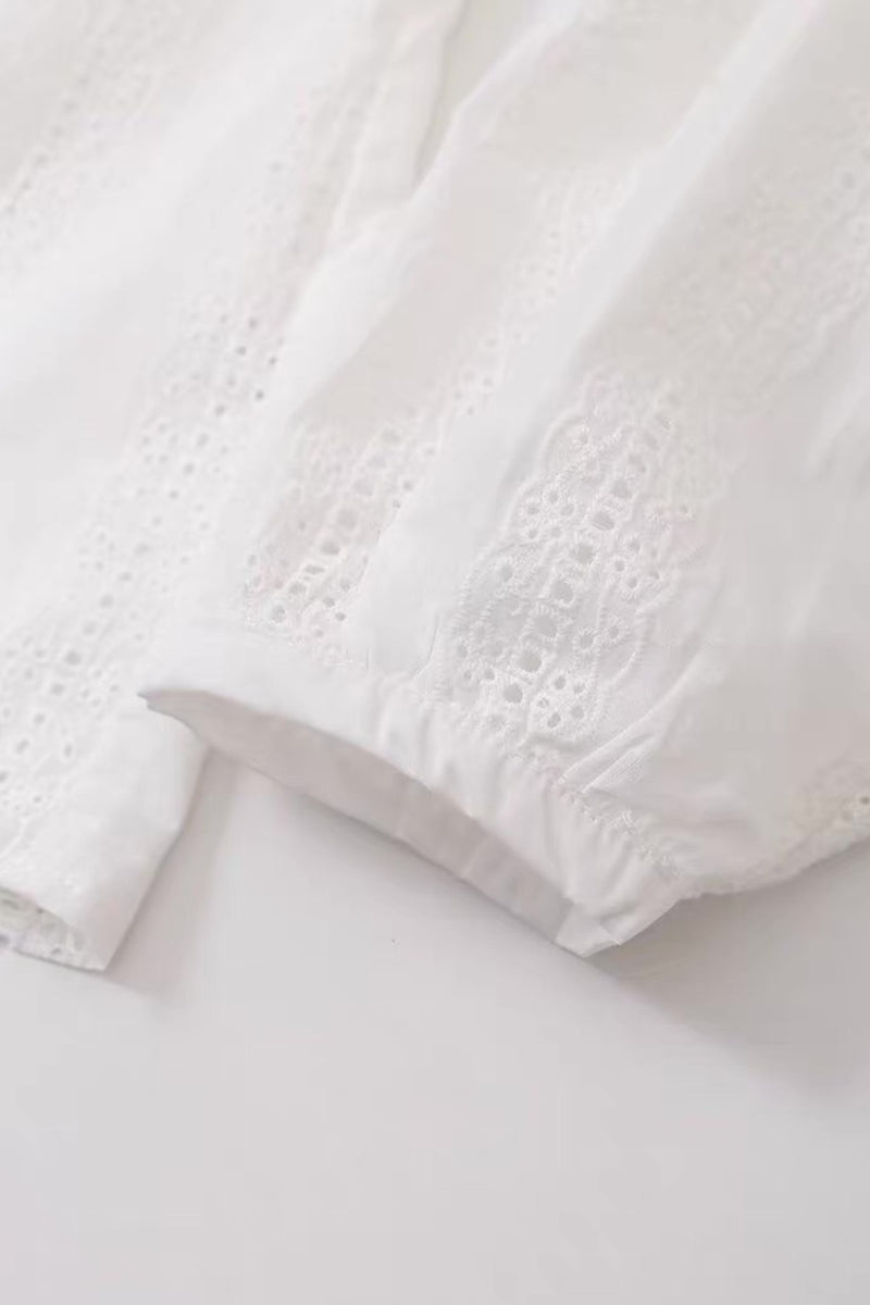 THEA Embroidered V-Neck Eyelet Blouse (White)