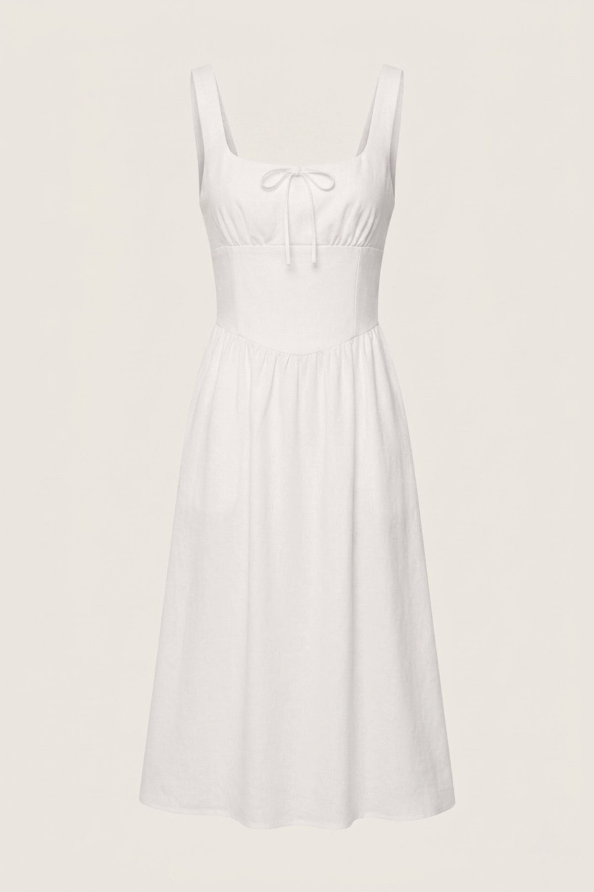 MARCELLA Square Neck Fit & Flare Midi Dress with Pockets (White)