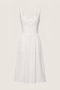 MARCELLA Square Neck Fit & Flare Midi Dress with Pockets (White)