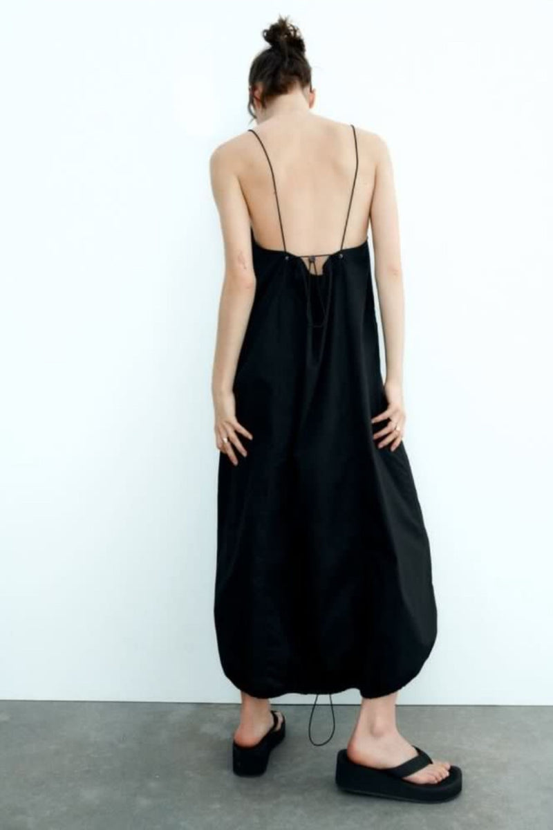 RAELYNN Halter Midi Parachute Dress W/ Toggle Drawstring Back & Hem (B 1930 Clothing RAELYNN Halter Midi Parachute Dress W/ Toggle Drawstring Back & Hem (B 1930 Clothing