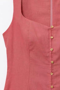 SOLENE Linen Button-Front Midi Dress (Coral Pink)