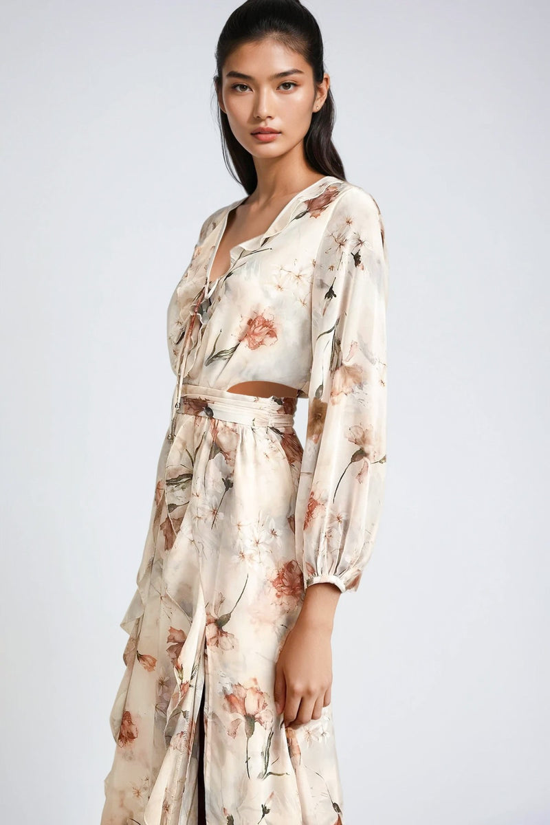 LYANA Floral Cutout Chiffon Maxi Dress
