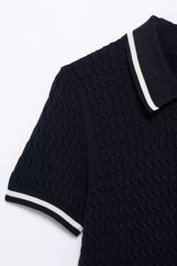 ALBA Cable Knit Polo (Deep Navy)