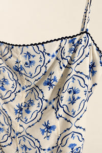 ISADORA Blue Floral Print Maxi Dress with Detachable Sash