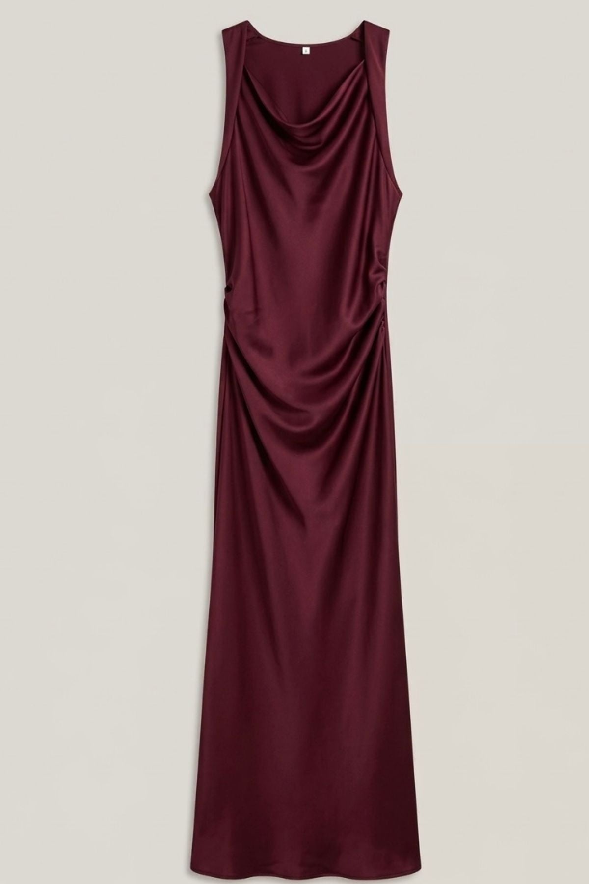 EVELYN Satin Cowl-Neck Midi Dress (Burgundy Red)