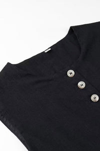 RAYA Linen Buttoned Vest Top (Black)