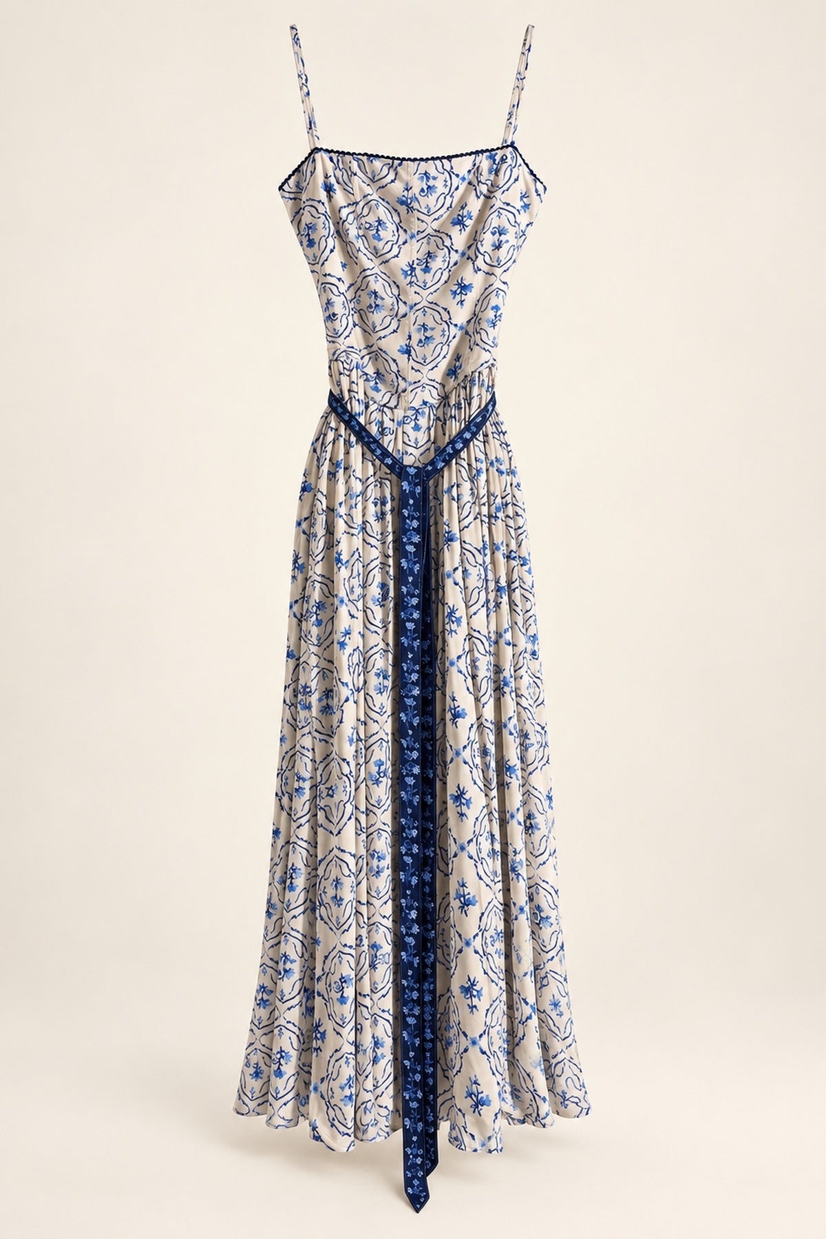 ISADORA Blue Floral Print Maxi Dress with Detachable Sash