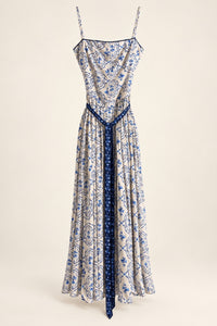 ISADORA Blue Floral Print Maxi Dress with Detachable Sash