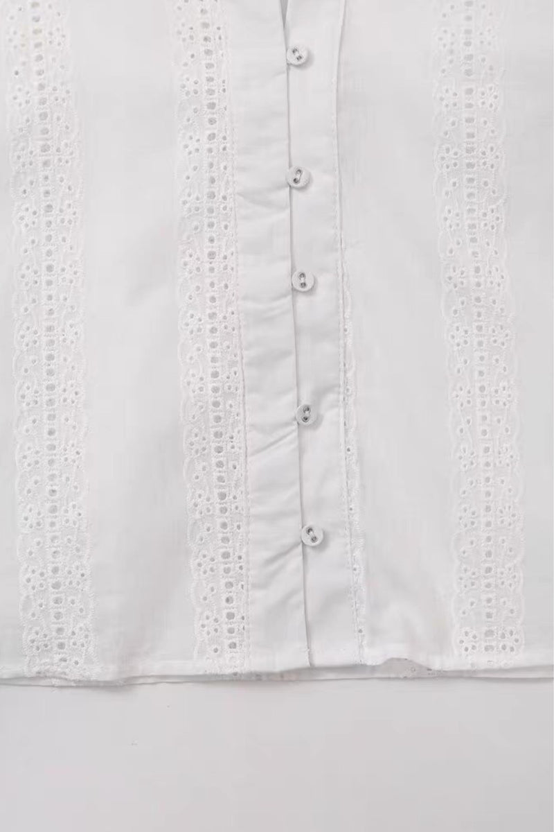 THEA Embroidered V-Neck Eyelet Blouse (White)