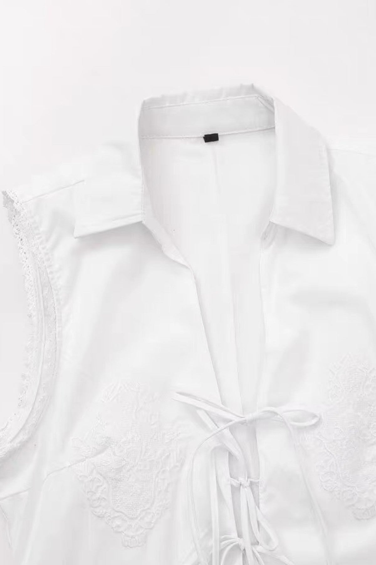 TALIA Embroidered Poplin Lace-Up Mini Dress (White)