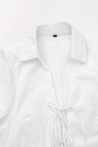 TALIA Embroidered Poplin Lace-Up Mini Dress (White)