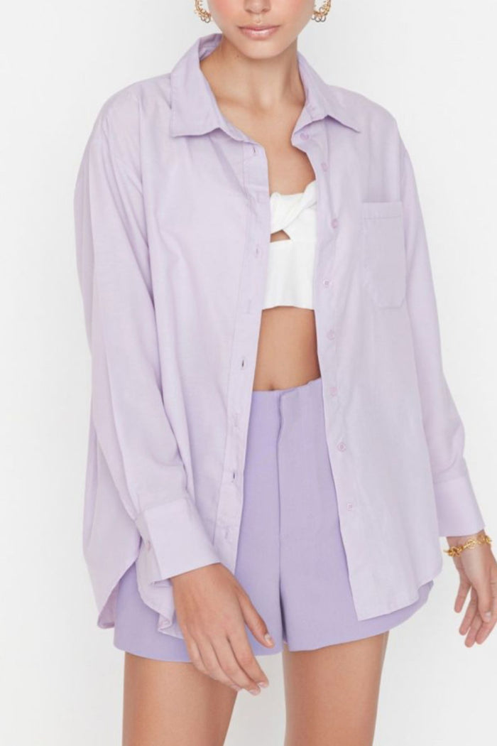 ESTHER Oversized Button-Down Pocket Shirt (Lilac)