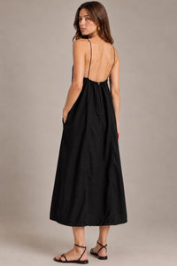 RAELYNN Halter Midi Parachute Dress W/ Toggle Drawstring Back & Hem (Black)