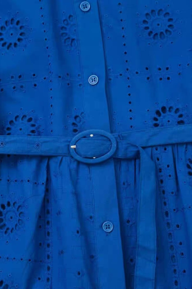 CELIA Broderie Eyelet Shirt Dress (Cobalt Blue)