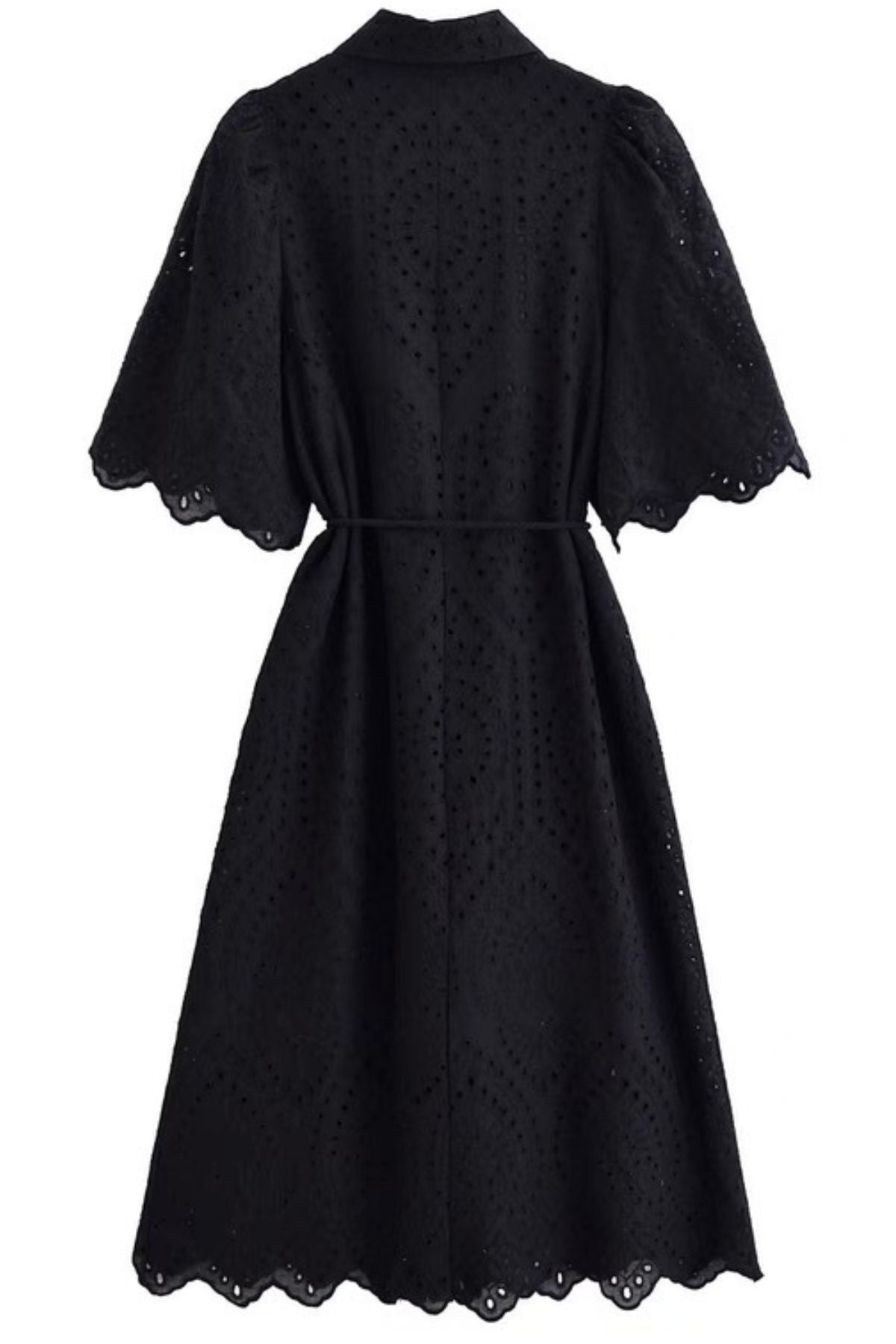 ODETTE Broderie Eyelet Midi Dress with Rope Tie (Black)
