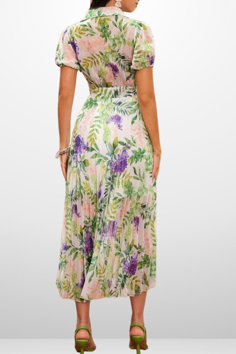 CATHERINE Collared Floral Pleated Midi Dress