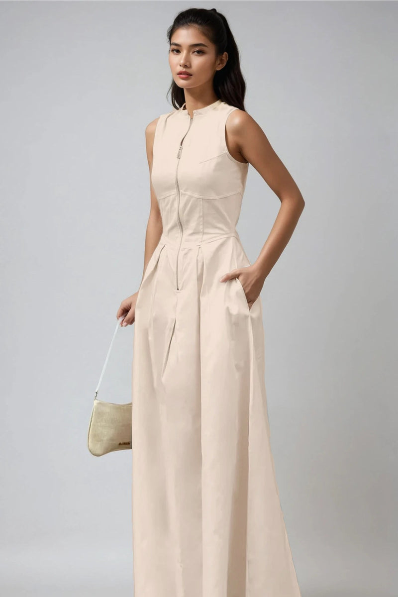 CARA Utility Zip Maxi Dress (Cream Beige)