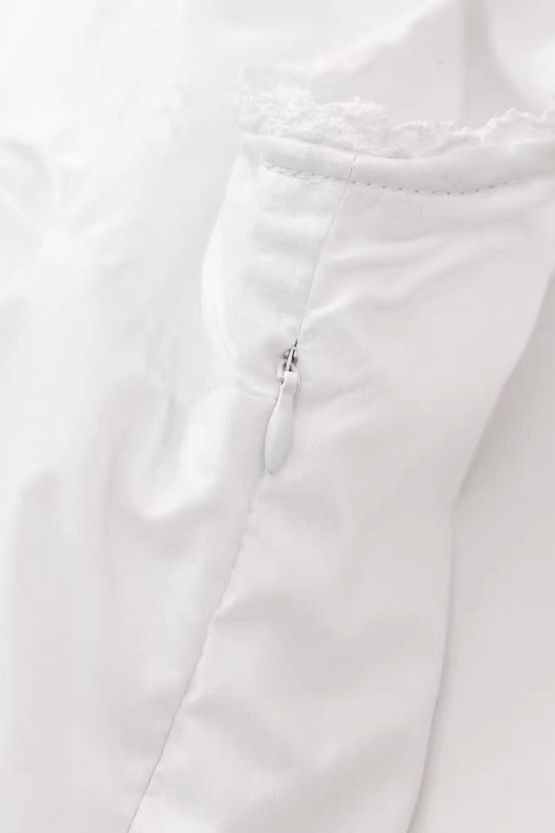 TALIA Embroidered Poplin Lace-Up Mini Dress (White)