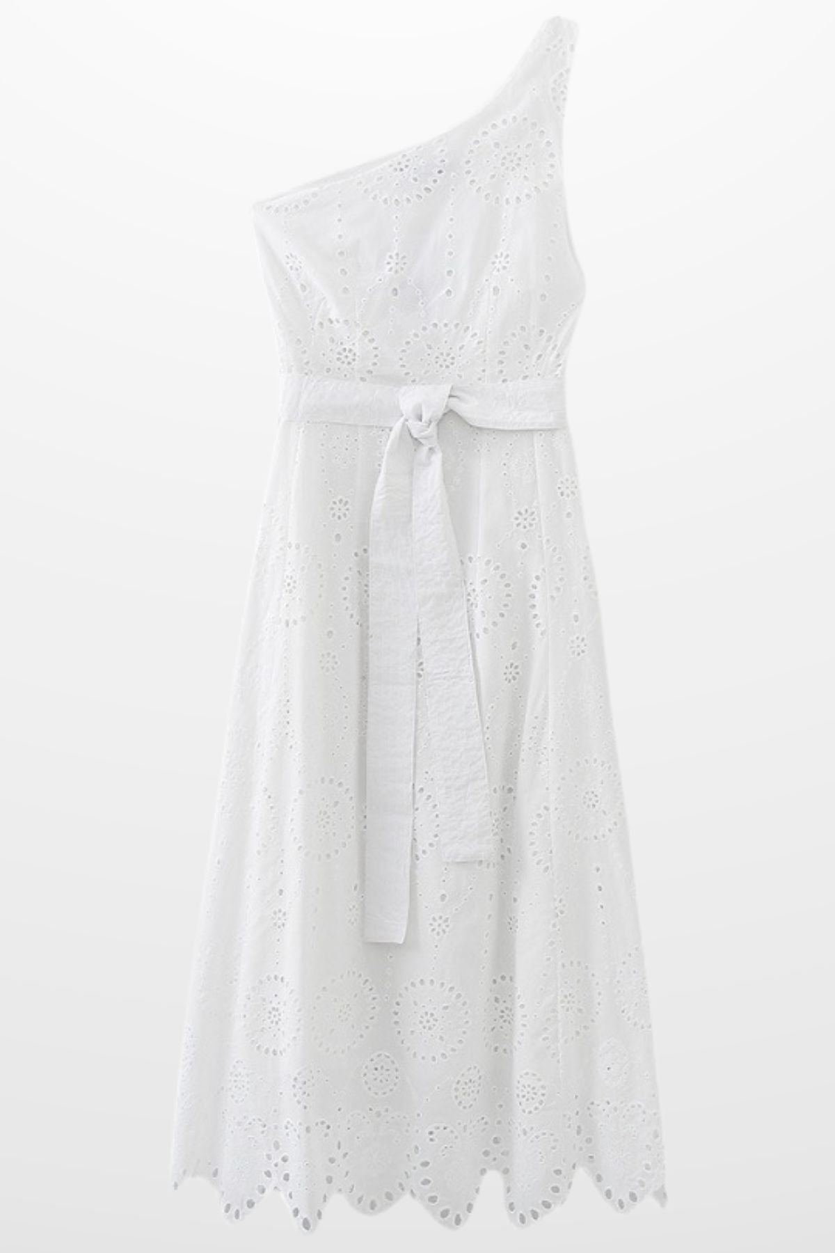 TESSA One-Shoulder Eyelet Midi Dress (White)