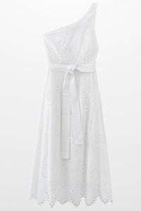 TESSA One-Shoulder Eyelet Midi Dress (White)