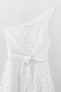 TESSA One-Shoulder Eyelet Midi Dress (White)