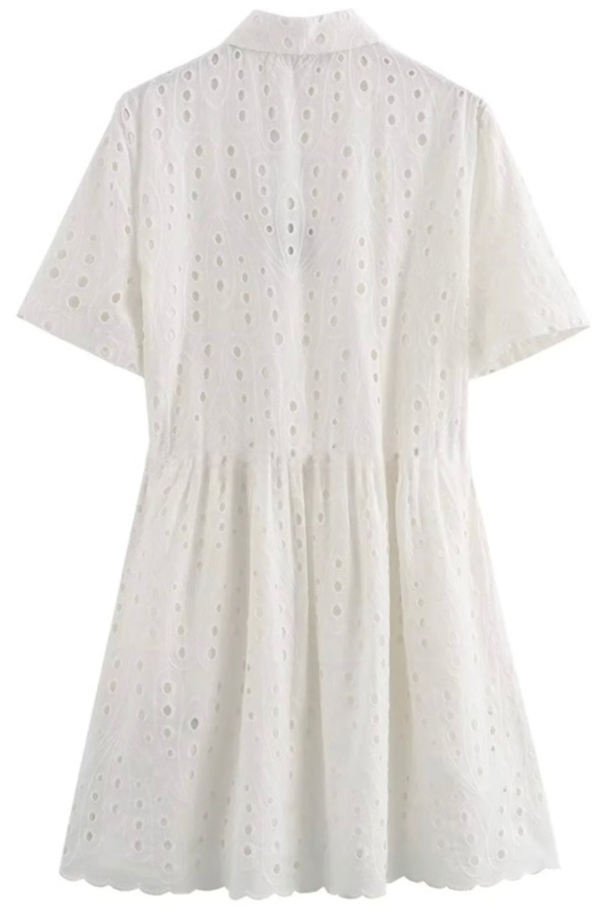 ELISA Button-Down Eyelet Mini Dress (White)