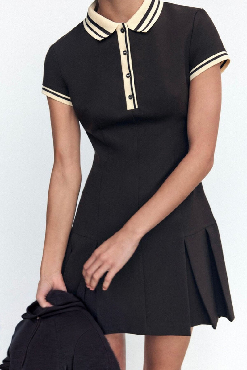 VIVIANA Polo Dress with Pleated Skirt (Chocolate Brown)