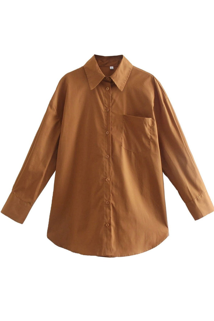 ESTHER Oversized Button-Down Pocket Shirt (Russet Brown)