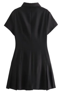 ROSIE Pleated Button-Down Mini Dress (Black)