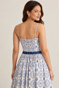 ISADORA Blue Floral Print Maxi Dress with Detachable Sash