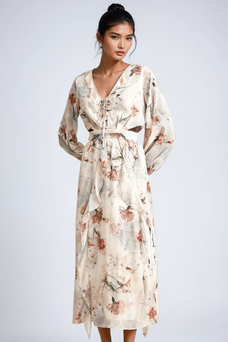 LYANA Floral Cutout Chiffon Maxi Dress