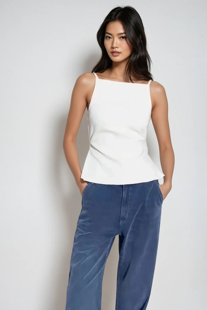 CLEO Backless Square-Neck Cami Top (White)