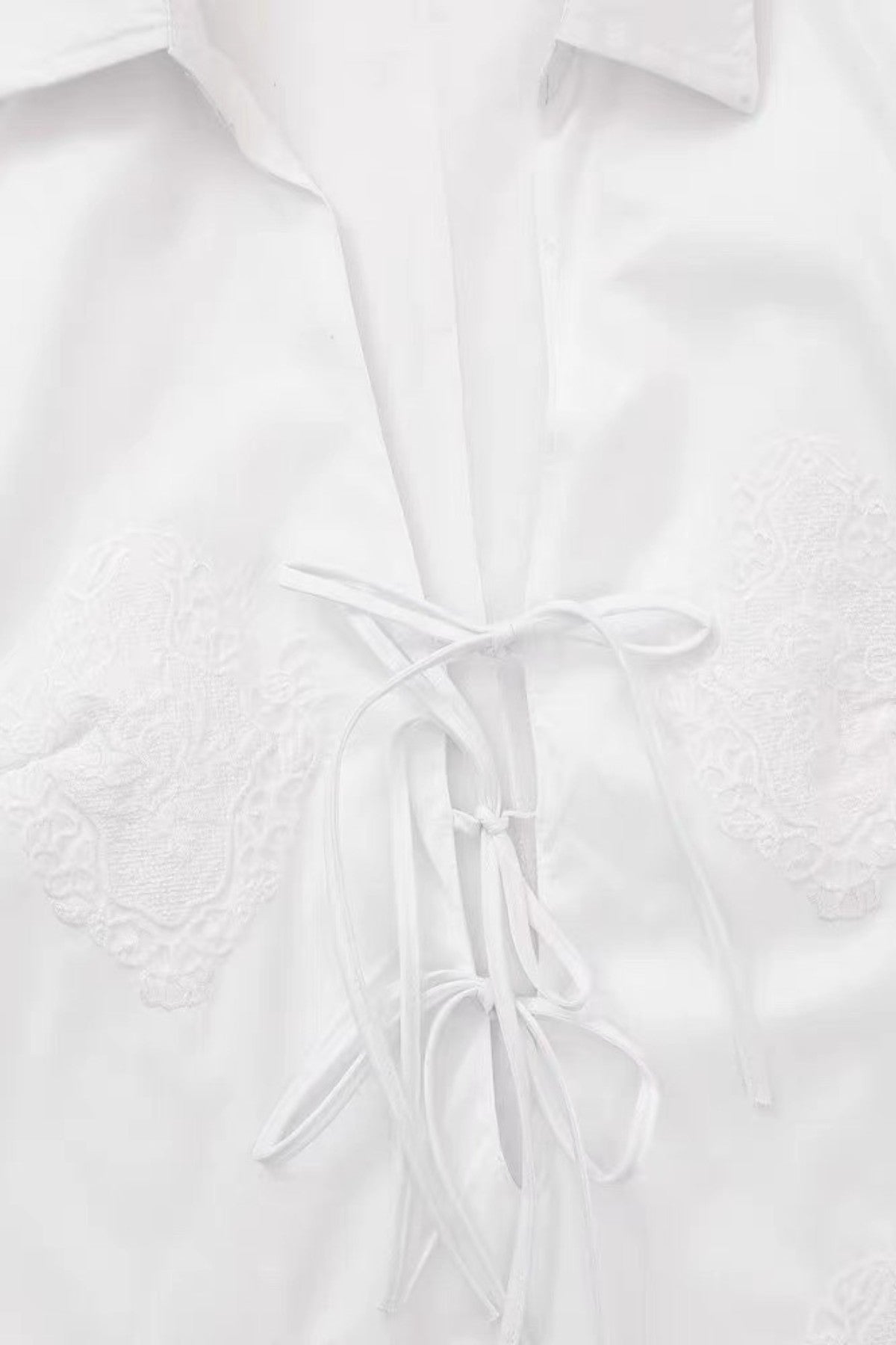 TALIA Embroidered Poplin Lace-Up Mini Dress (White)
