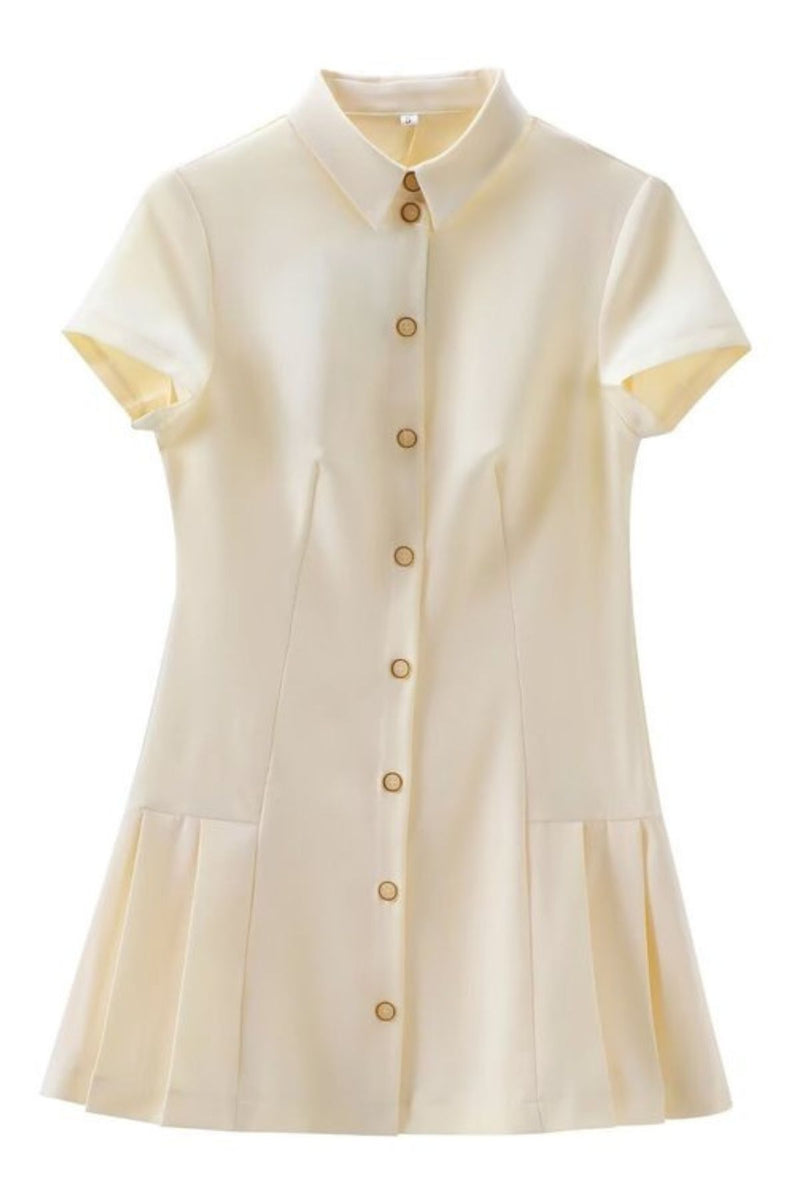 ROSIE Pleated Button-Down Mini Dress (Cream)