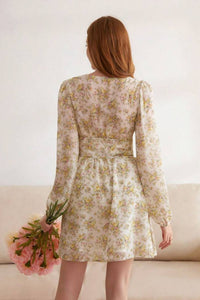 ASHLEY Buttoned Long-Sleeve Floral Mini Dress