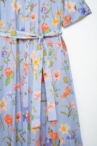 NAYELI Floral Button-Down Tie-Waist Maxi Dress (Powder Blue)