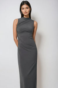 VELA Sculpt Midi Dress – Sleek Jersey Edition (Mink Gray)