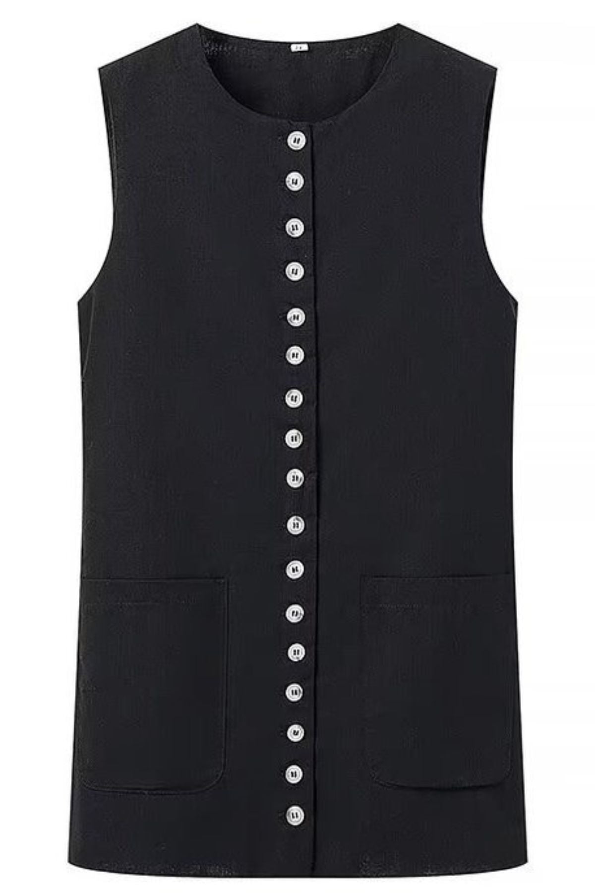 RAYA Linen Buttoned Vest Top (Black)