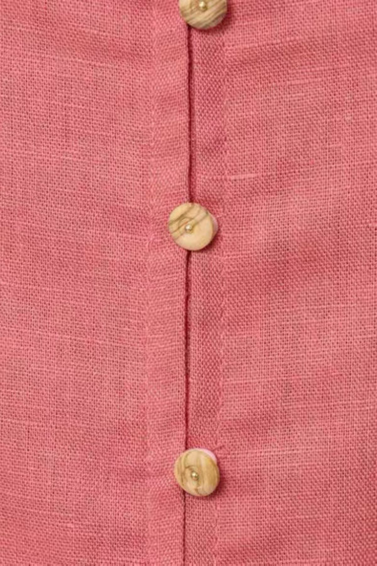 SOLENE Linen Button-Front Midi Dress (Coral Pink)