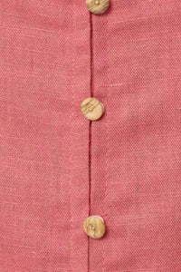 SOLENE Linen Button-Front Midi Dress (Coral Pink)