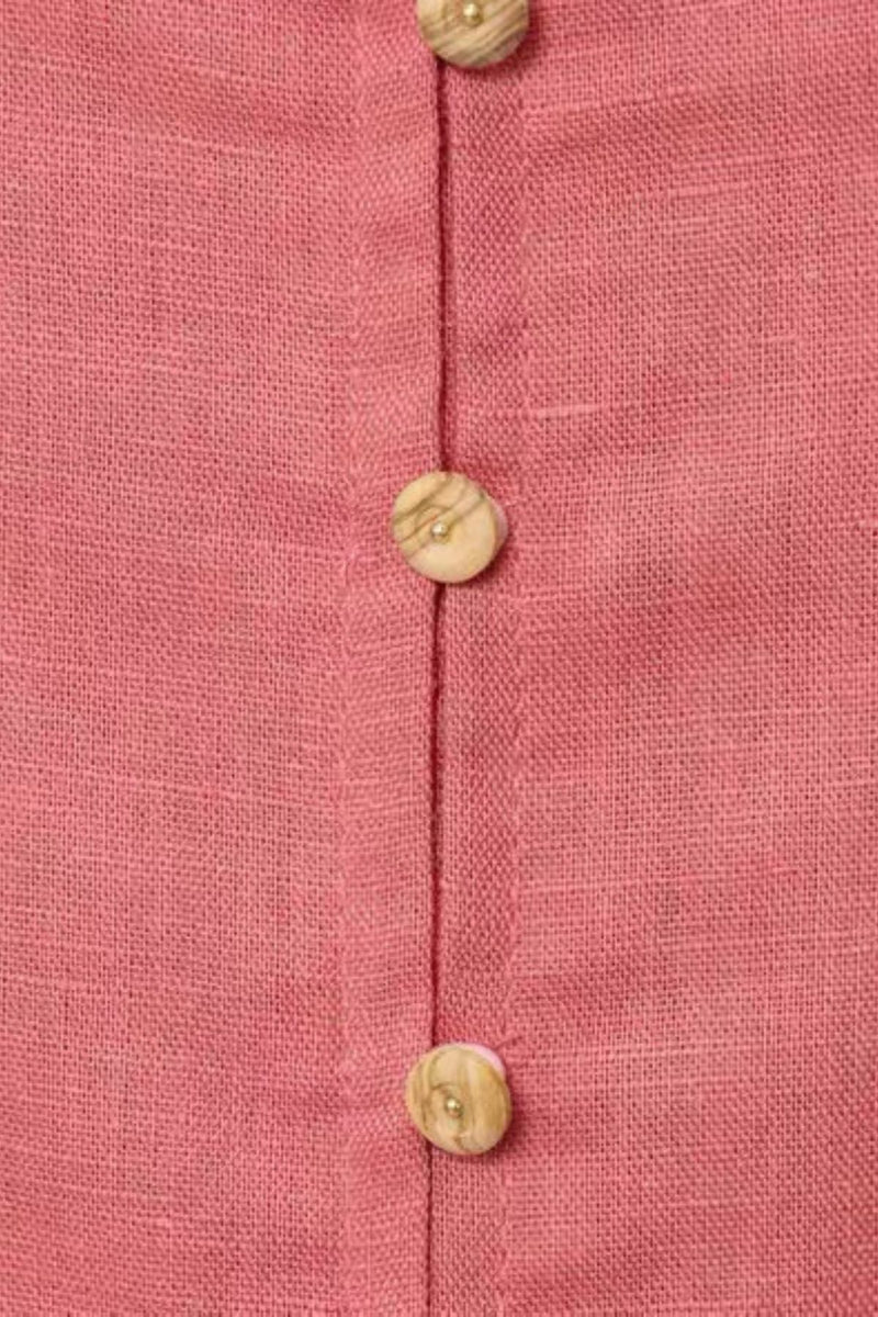 SOLENE Linen Button-Front Midi Dress (Coral Pink)