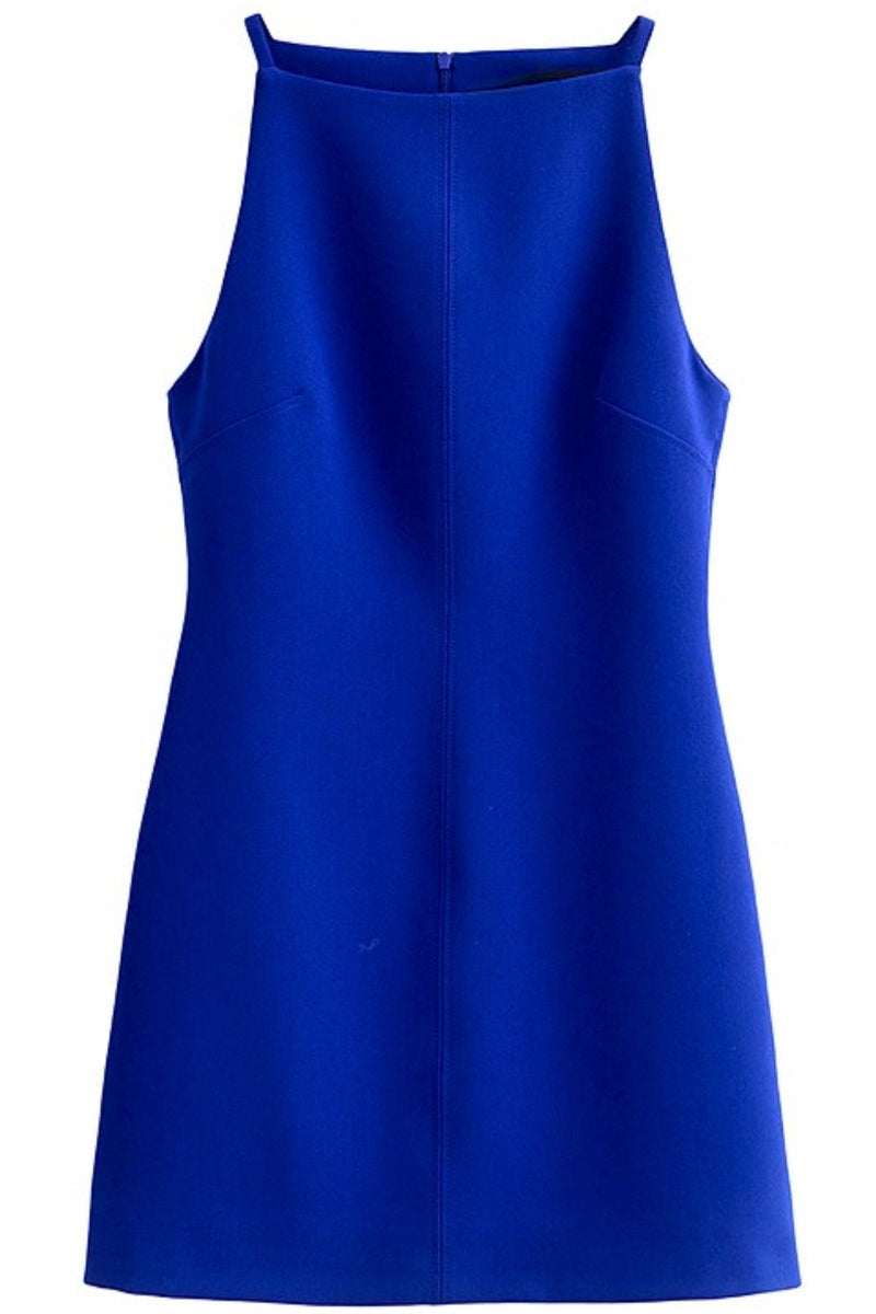 AMINA Square-Neck Mini Dress (Cobalt Blue)