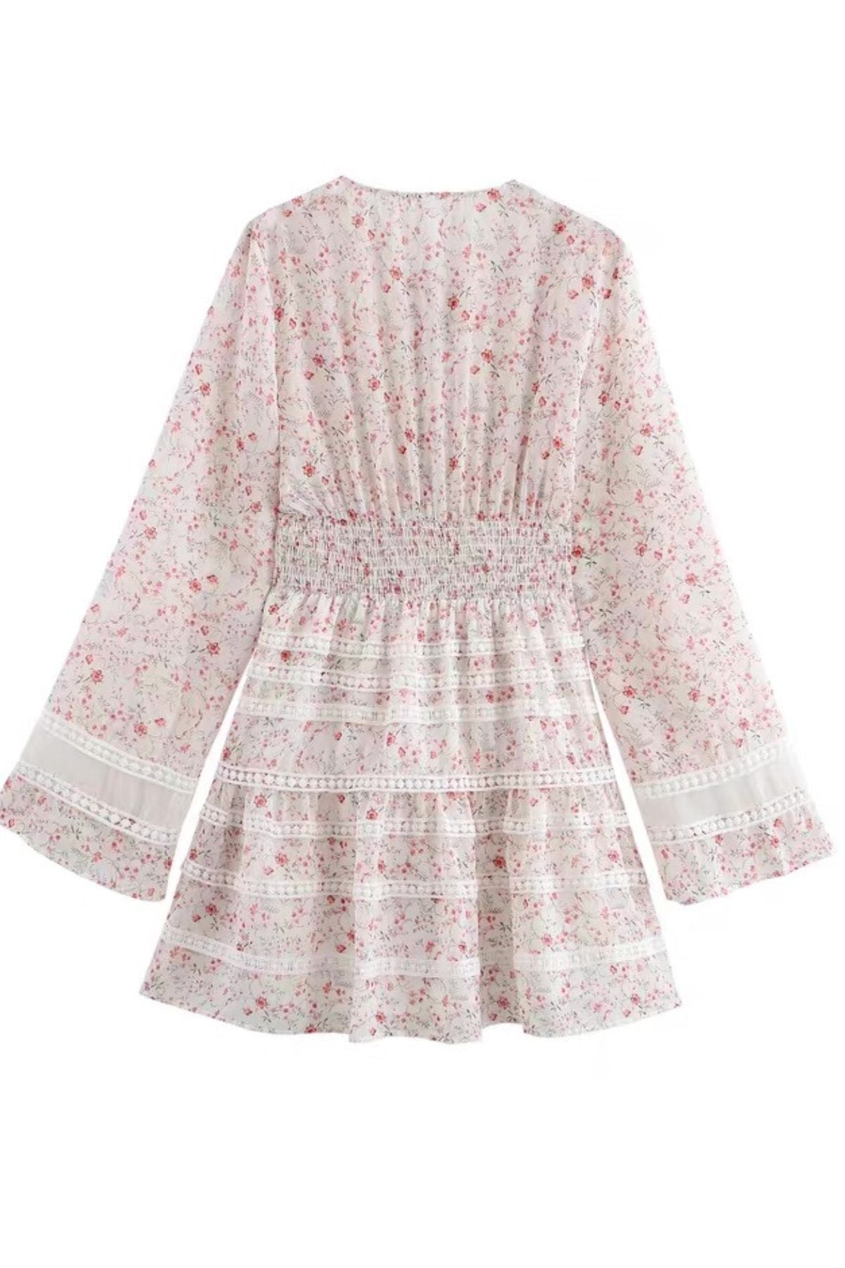 FIORA Floral Chiffon Lace-Trim Mini Dress