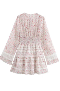 FIORA Floral Chiffon Lace-Trim Mini Dress