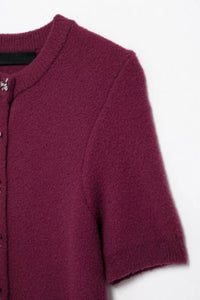 COLETTE Bow-Button Knit Cardigan Top (Burgundy Red)