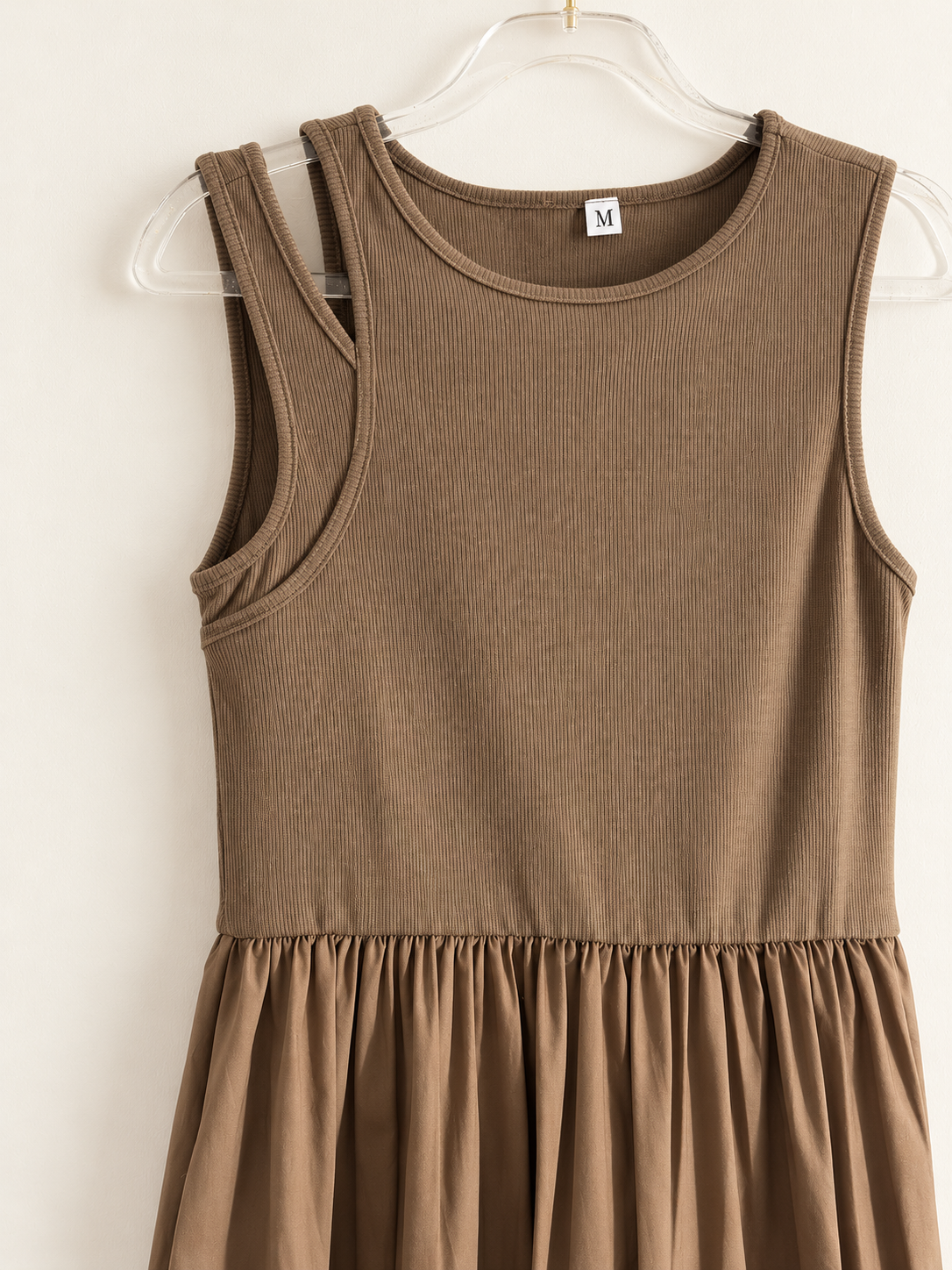 MARGOT Sleeveless Ribbed Bodice Midi Dress with Pockets (Mocha Brown)
