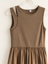 MARGOT Sleeveless Ribbed Bodice Midi Dress with Pockets (Mocha Brown)